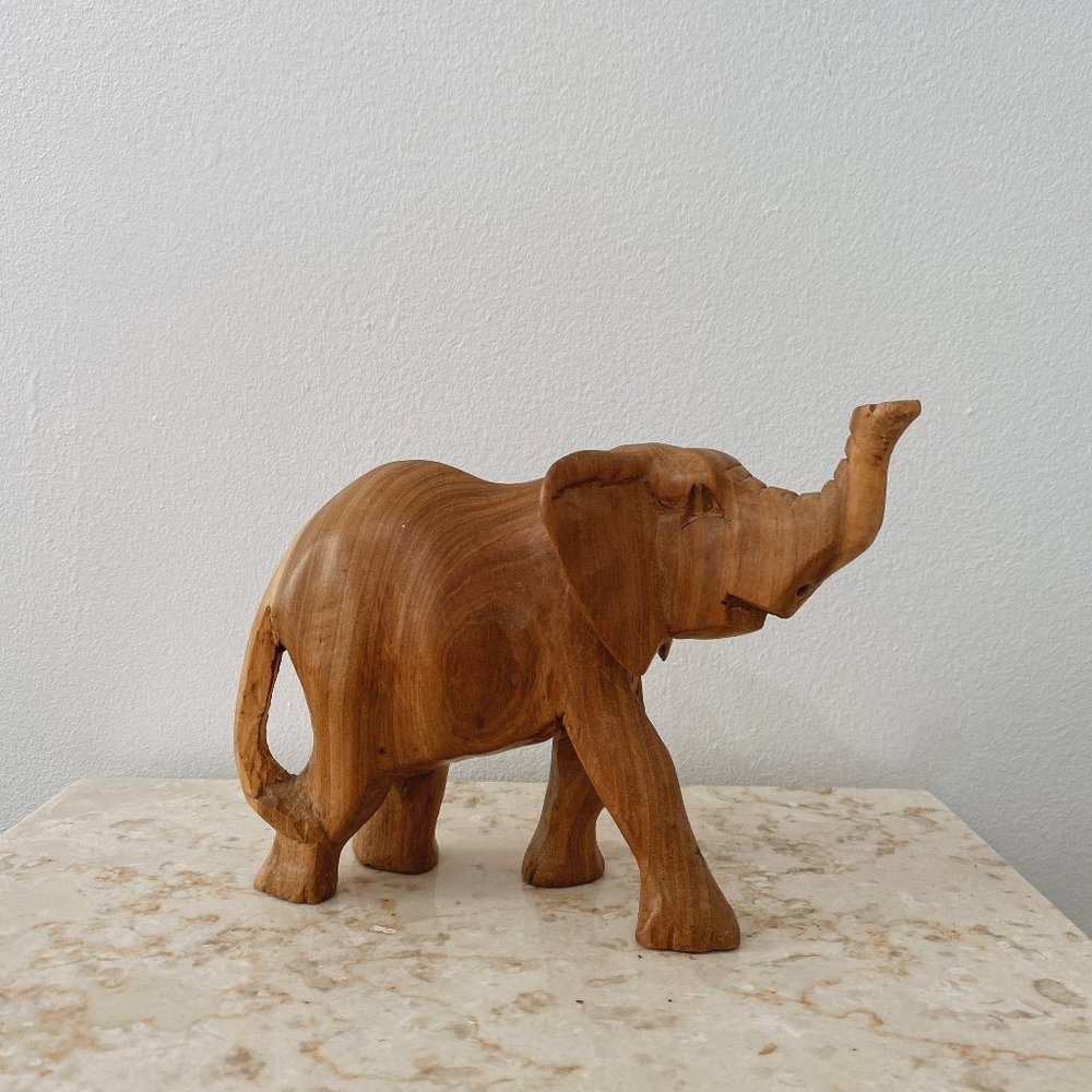VTG Hand Carved Wood Elephant Statue